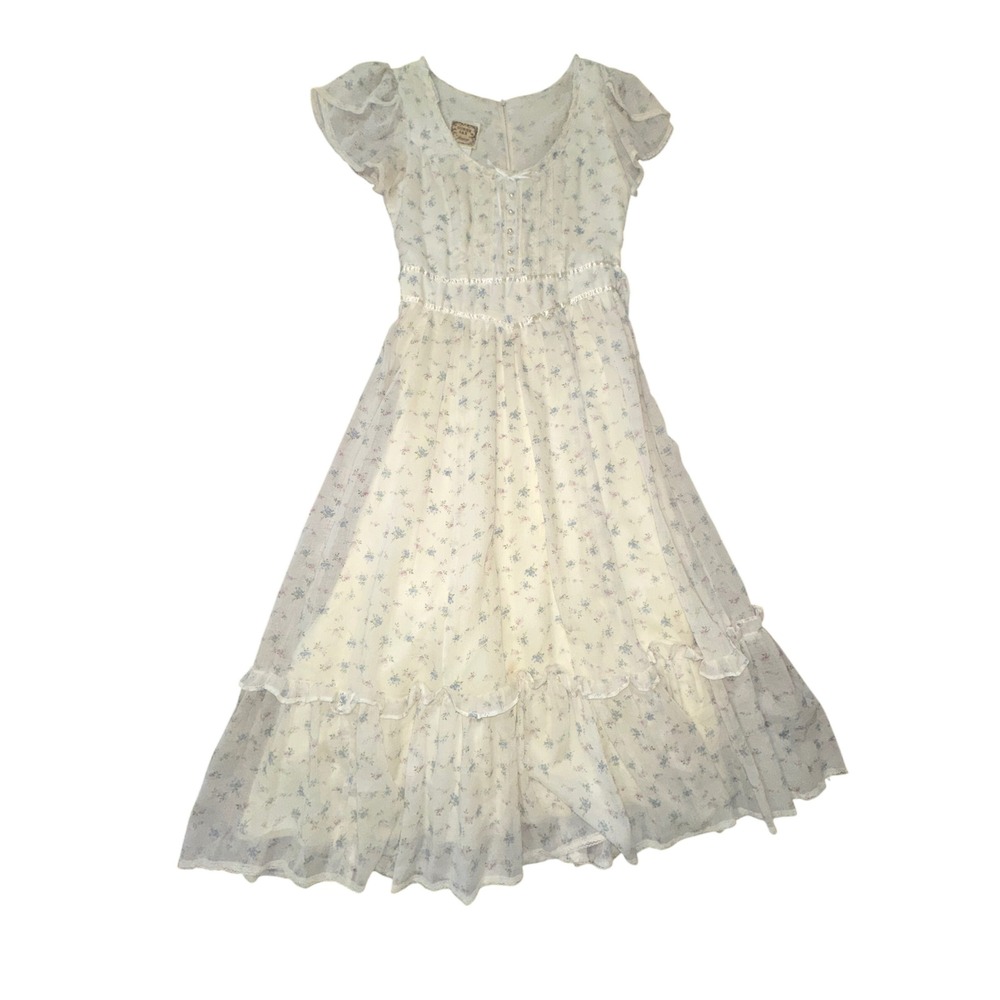Vintage Gunne Sax by Jessica Floral Midi Dress Cream Cottagecore Prairie 70s 80s